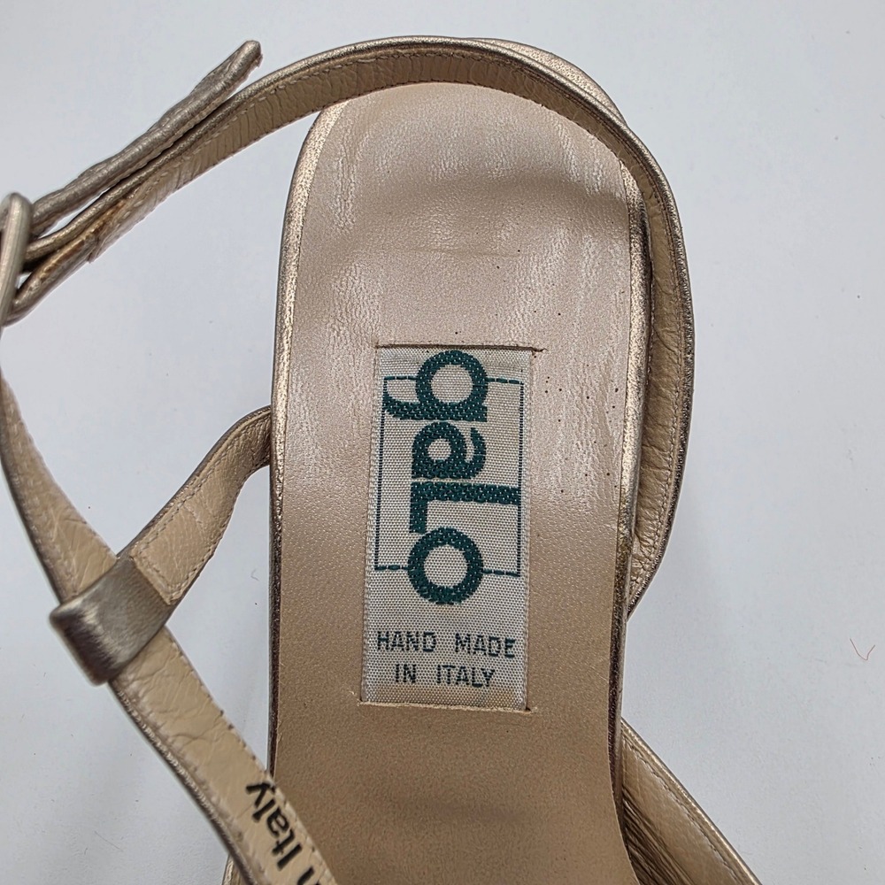 Galo Italy Metallic Champagne Gold Leather Slingback Block Heels Sz 36.5, 6.5 US - Picture 7 of 11